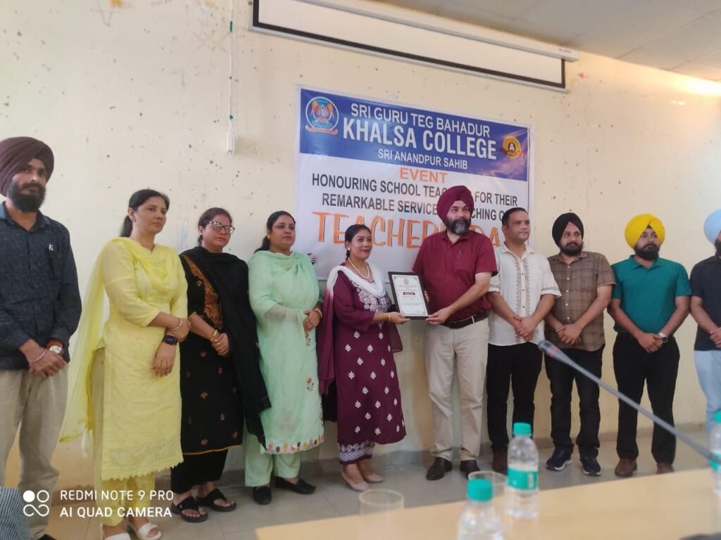 honored on the occasion of ,Teachers' Day, at ,khalasa college Sri Anandpur Sahib , navdeep kaur teacher day, 