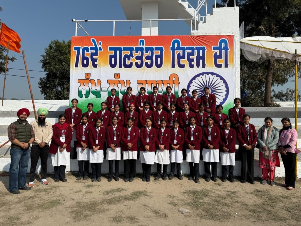 A commemorative picture of students at the Republic Day function, Nehru Stadium, Rupnagar.