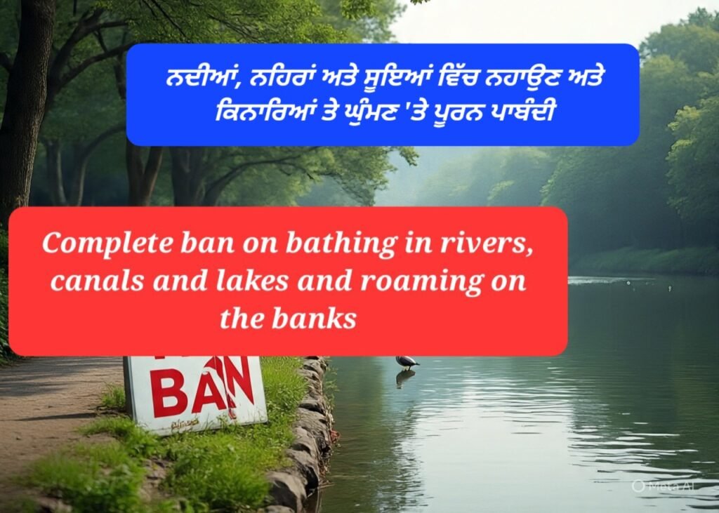 Complete ban on bathing in rivers, canals and lakes and roaming on the banks