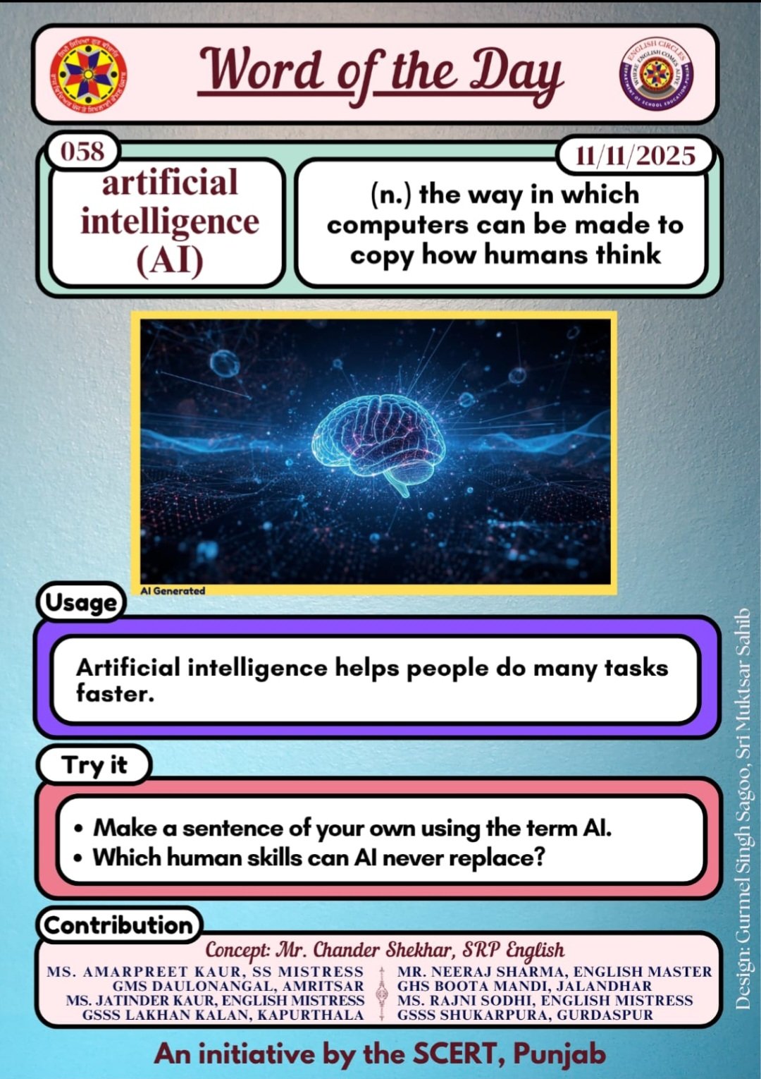 Word of the day PSEB artificial intelligence (AI)