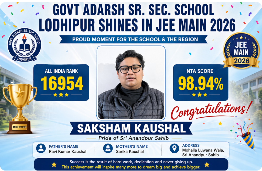 Govt Adarsh Sr. Sec. School Lodhipur Shines in JEE Main 2026