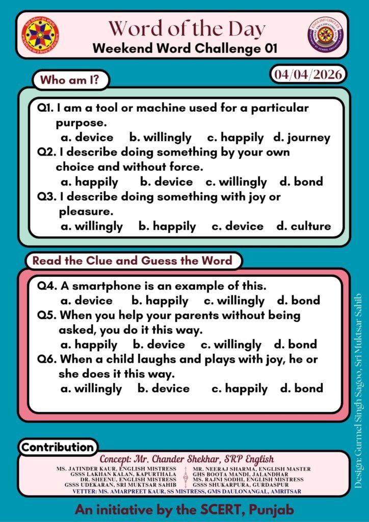 Weekend word challange sheet no 1