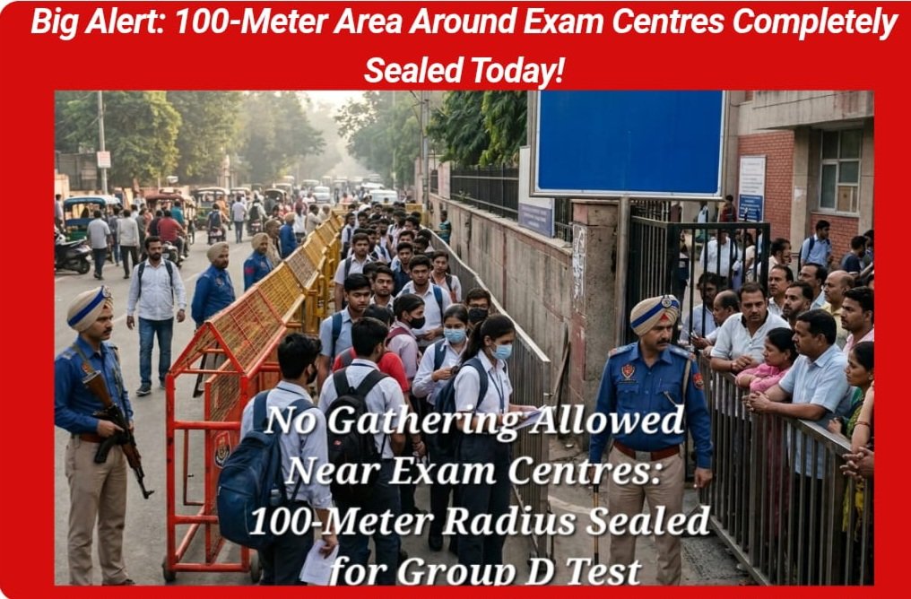 ਅੱਜ ਗਰੁੱਪ ਡੀ ਦੀ ਹੋਣ ਵਾਲੀ ਪ੍ਰੀਖਿਆ ਦੇ ਮੱਦੇਨਜ਼ਰ ਪ੍ਰੀਖਿਆਂ ਕੇਂਦਰਾਂ ਦੇ 100 ਮੀਟਰ ਦੇ ਘੇਰੇ ਅੰਦਰ ਇਕੱਠੇ ਹੋਣ ‘ਤੇ ਪੂਰਨ ਪਾਬੰਦੀ ਲਗਾਈ