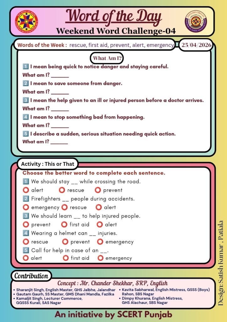 Word of the day scert, word challange sheet 