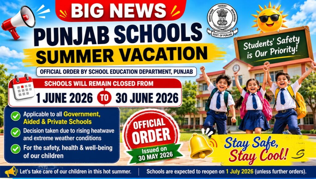 Punjab Schools Closed for Summer Vacation from June 1 to June 30, 2026