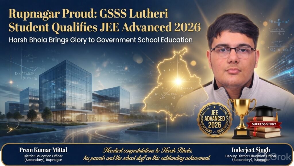 ਜ਼ਿਲ੍ਹਾ ਰੂਪਨਗਰ ਲਈ ਮਾਣ ਵਾਲਾ ਪਲ: GSSS ਲੂਥੇੜੀ ਦੇ ਹਰਸ਼ ਭੋਲਾ ਨੇ JEE Advanced 2026 ਪ੍ਰੀਖਿਆ ਕੀਤੀ ਪਾਸ 12 Rupnagar’s Harsh Bhola Clears JEE Advanced 2026, Inspires Government School Students, ਜ਼ਿਲ੍ਹਾ ਰੂਪਨਗਰ ਲਈ ਮਾਣ ਵਾਲਾ ਪਲ: GSSS ਲੂਥੇੜੀ ਦੇ ਹਰਸ਼ ਭੋਲਾ ਨੇ JEE Advanced 2026 ਪ੍ਰੀਖਿਆ ਕੀਤੀ ਪਾਸ