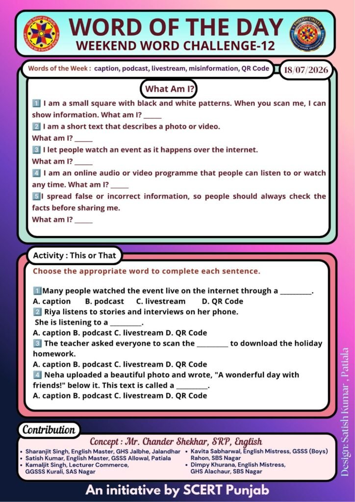 Weekend Word challenge sheet